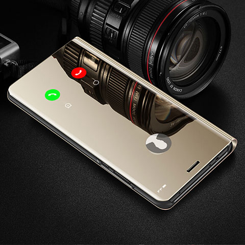 Coque Portefeuille Livre Cuir Miroir Housse Etui Clapet L01 pour Xiaomi Redmi 9A Or