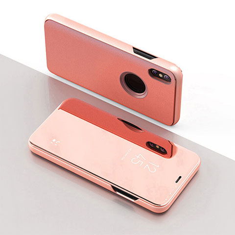 Coque Portefeuille Livre Cuir Miroir Housse Etui Clapet L02 pour Apple iPhone X Or Rose