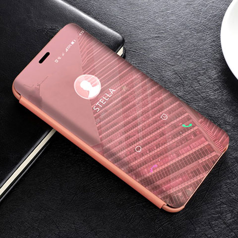 Coque Portefeuille Livre Cuir Miroir Housse Etui Clapet L02 pour Huawei Mate 20 Lite Or Rose