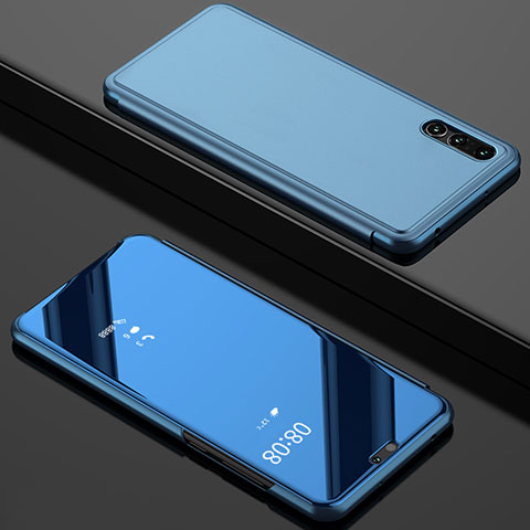 Coque Portefeuille Livre Cuir Miroir Housse Etui Clapet L02 pour Huawei P20 Pro Bleu Ciel