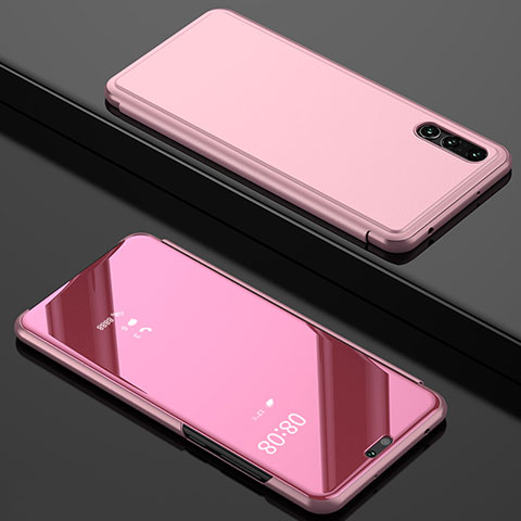 Coque Portefeuille Livre Cuir Miroir Housse Etui Clapet L02 pour Huawei P20 Pro Or Rose