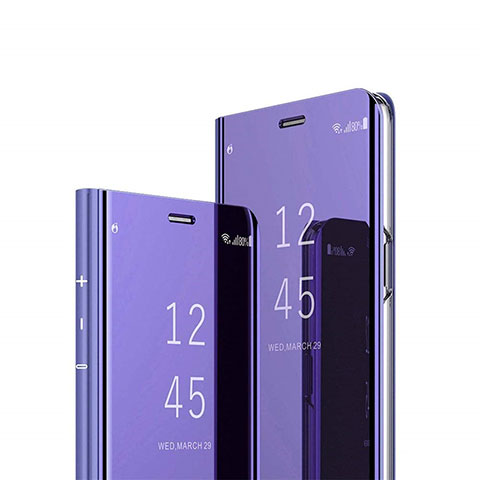 Coque Portefeuille Livre Cuir Miroir Housse Etui Clapet L02 pour Samsung Galaxy A12 5G Violet