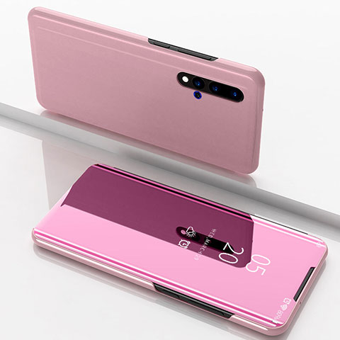 Coque Portefeuille Livre Cuir Miroir Housse Etui Clapet L03 pour Huawei Nova 5 Pro Or Rose