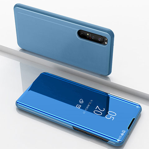 Coque Portefeuille Livre Cuir Miroir Housse Etui Clapet L03 pour Sony Xperia 1 II Bleu