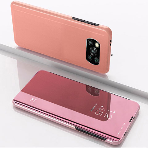 Coque Portefeuille Livre Cuir Miroir Housse Etui Clapet L03 pour Xiaomi Poco X3 Or Rose