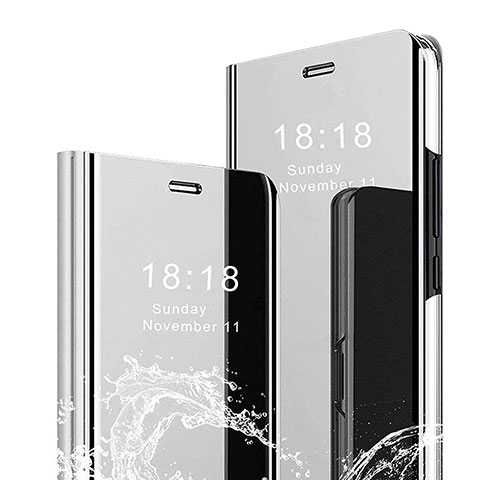 Coque Portefeuille Livre Cuir Miroir Housse Etui Clapet L04 pour Huawei Mate 20 Pro Argent