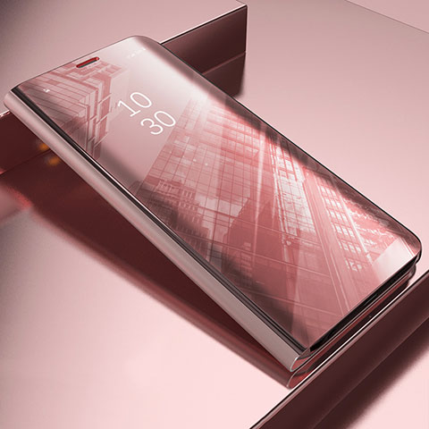 Coque Portefeuille Livre Cuir Miroir Housse Etui Clapet L04 pour Oppo Find X3 5G Or Rose