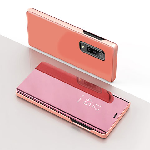 Coque Portefeuille Livre Cuir Miroir Housse Etui Clapet L04 pour Samsung Galaxy A7 (2018) A750 Or Rose