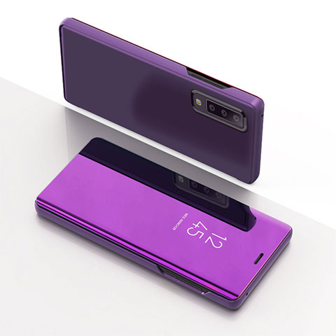 Coque Portefeuille Livre Cuir Miroir Housse Etui Clapet L04 pour Samsung Galaxy A7 (2018) A750 Violet