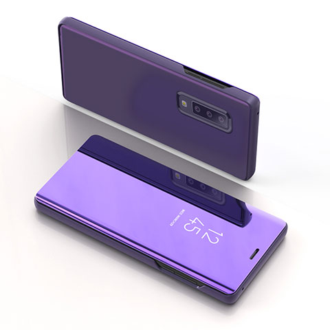 Coque Portefeuille Livre Cuir Miroir Housse Etui Clapet L04 pour Samsung Galaxy A7 (2018) A750 Violet Clair