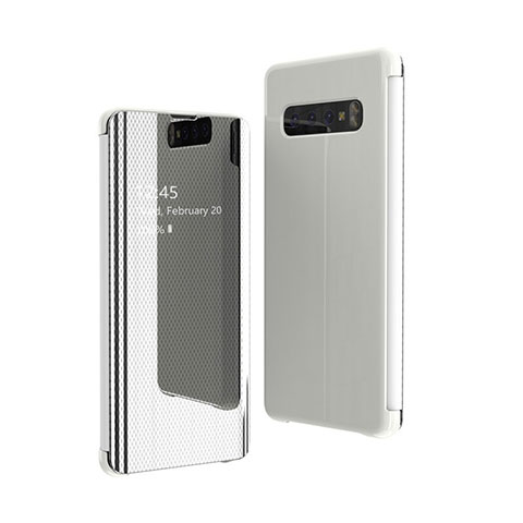 Coque Portefeuille Livre Cuir Miroir Housse Etui Clapet L05 pour Samsung Galaxy S10 5G Argent