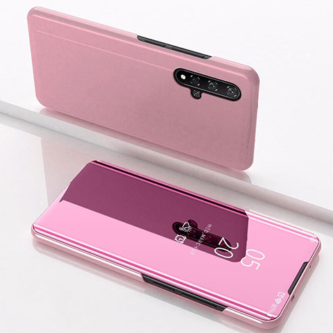 Coque Portefeuille Livre Cuir Miroir Housse Etui Clapet M01 pour Huawei Honor 20 Rose