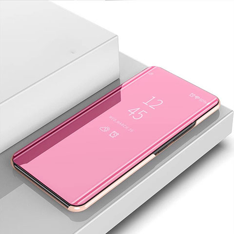 Coque Portefeuille Livre Cuir Miroir Housse Etui Clapet M01 pour Oppo A91 Or Rose