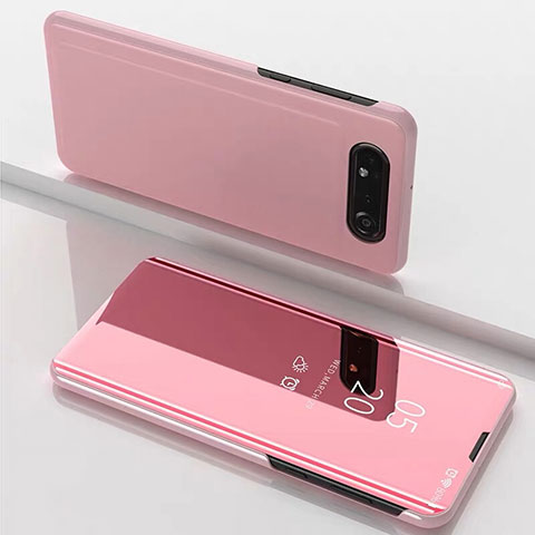 Coque Portefeuille Livre Cuir Miroir Housse Etui Clapet M01 pour Samsung Galaxy A90 4G Or Rose