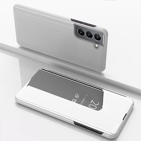 Coque Portefeuille Livre Cuir Miroir Housse Etui Clapet M01 pour Samsung Galaxy S21 5G Argent