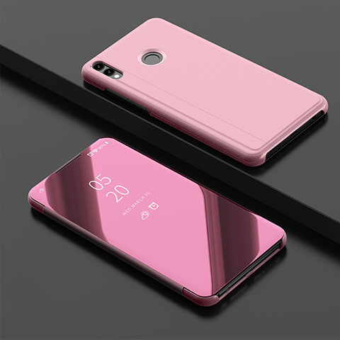 Coque Portefeuille Livre Cuir Miroir Housse Etui Clapet pour Huawei Enjoy 9 Plus Or Rose