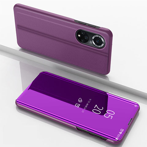 Coque Portefeuille Livre Cuir Miroir Housse Etui Clapet pour Huawei Honor 50 5G Violet