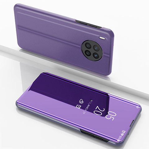 Coque Portefeuille Livre Cuir Miroir Housse Etui Clapet pour Huawei Honor 50 Lite Violet Clair