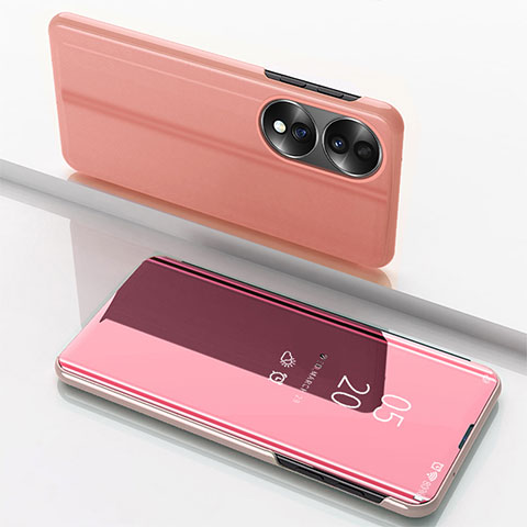 Coque Portefeuille Livre Cuir Miroir Housse Etui Clapet pour Huawei Honor 70 5G Or Rose