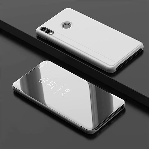 Coque Portefeuille Livre Cuir Miroir Housse Etui Clapet pour Huawei Honor 8X Argent