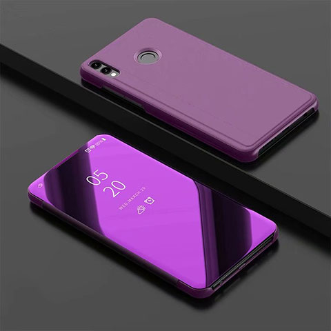 Coque Portefeuille Livre Cuir Miroir Housse Etui Clapet pour Huawei Honor 8X Violet