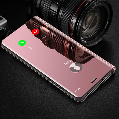 Coque Portefeuille Livre Cuir Miroir Housse Etui Clapet pour Huawei Honor V30 Pro 5G Or Rose