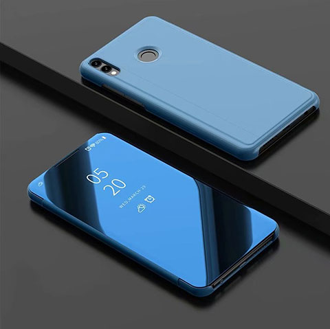 Coque Portefeuille Livre Cuir Miroir Housse Etui Clapet pour Huawei Honor View 10 Lite Bleu Ciel