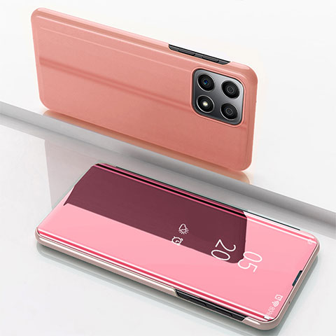 Coque Portefeuille Livre Cuir Miroir Housse Etui Clapet pour Huawei Honor X8b Or Rose