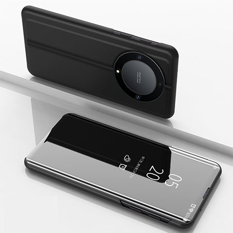 Coque Portefeuille Livre Cuir Miroir Housse Etui Clapet pour Huawei Honor X9a 5G Noir