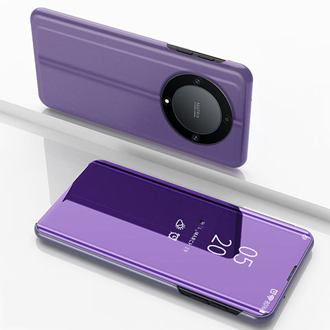 Coque Portefeuille Livre Cuir Miroir Housse Etui Clapet pour Huawei Honor X9a 5G Violet Clair