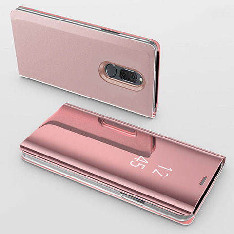 Coque Portefeuille Livre Cuir Miroir Housse Etui Clapet pour Huawei Mate 10 Lite Or Rose