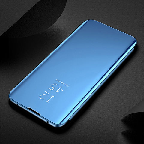 Coque Portefeuille Livre Cuir Miroir Housse Etui Clapet pour Huawei Nova 6 5G Bleu Ciel