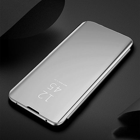 Coque Portefeuille Livre Cuir Miroir Housse Etui Clapet pour Huawei Nova 6 Argent