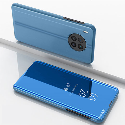Coque Portefeuille Livre Cuir Miroir Housse Etui Clapet pour Huawei Nova 8i Bleu