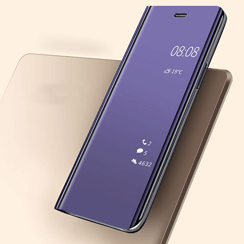 Coque Portefeuille Livre Cuir Miroir Housse Etui Clapet pour Huawei P20 Violet