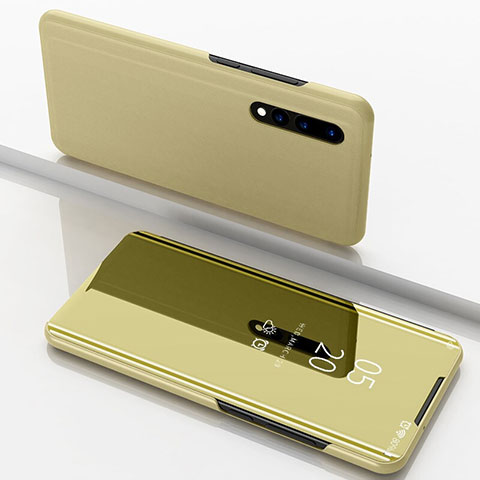 Coque Portefeuille Livre Cuir Miroir Housse Etui Clapet pour Huawei P30 Jaune