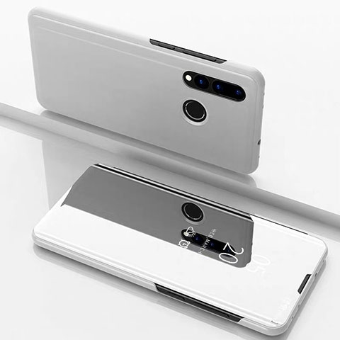 Coque Portefeuille Livre Cuir Miroir Housse Etui Clapet pour Huawei P30 Lite XL Argent