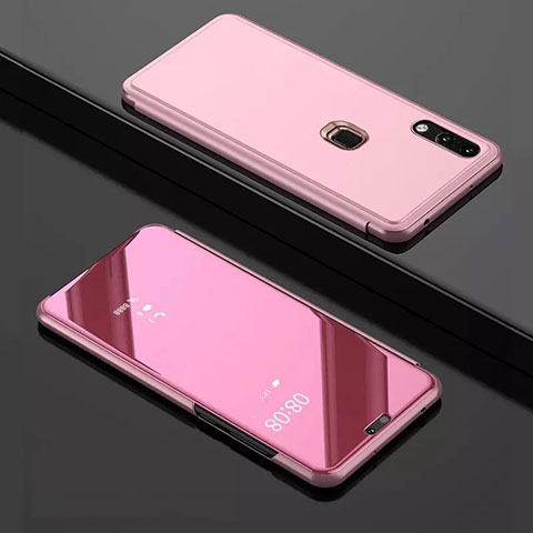 Coque Portefeuille Livre Cuir Miroir Housse Etui Clapet pour Huawei Y7 (2019) Or Rose