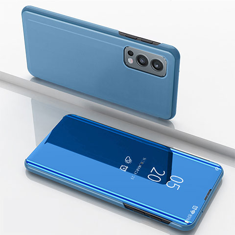 Coque Portefeuille Livre Cuir Miroir Housse Etui Clapet pour OnePlus Nord 2 5G Bleu