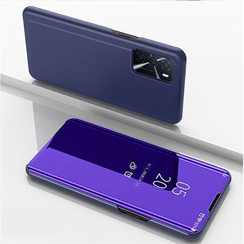 Coque Portefeuille Livre Cuir Miroir Housse Etui Clapet pour Oppo A16 Bleu Royal