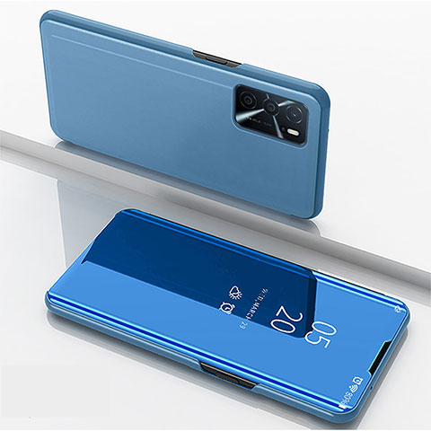 Coque Portefeuille Livre Cuir Miroir Housse Etui Clapet pour Oppo A16s Bleu