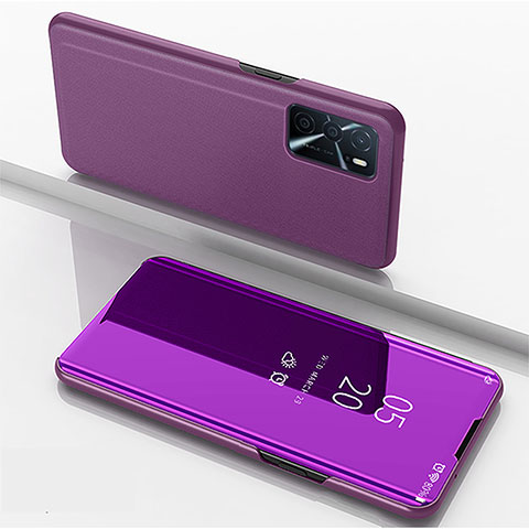 Coque Portefeuille Livre Cuir Miroir Housse Etui Clapet pour Oppo A54s Violet