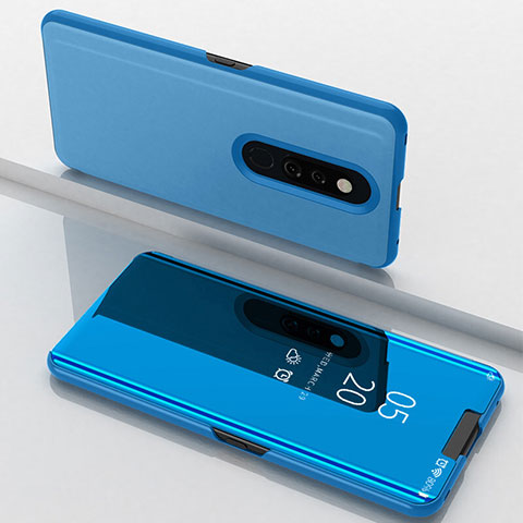 Coque Portefeuille Livre Cuir Miroir Housse Etui Clapet pour Oppo A9 Bleu Ciel