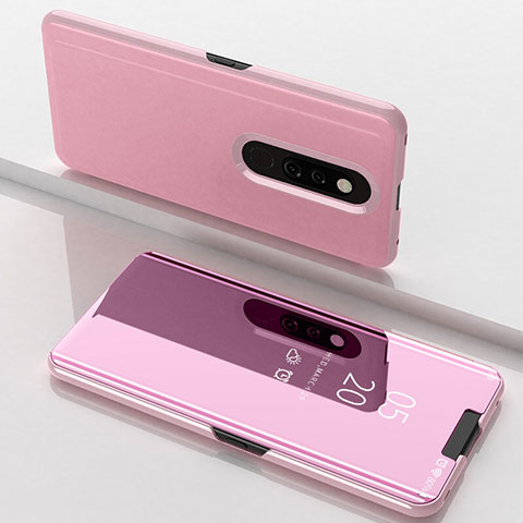 Coque Portefeuille Livre Cuir Miroir Housse Etui Clapet pour Oppo A9 Or Rose