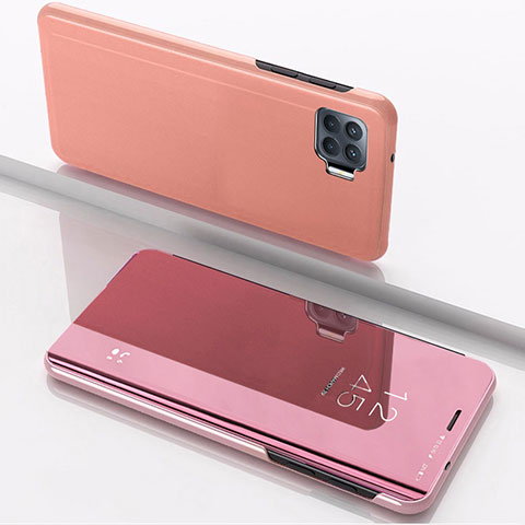 Coque Portefeuille Livre Cuir Miroir Housse Etui Clapet pour Oppo A93 Or Rose