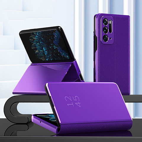 Coque Portefeuille Livre Cuir Miroir Housse Etui Clapet pour Oppo Find N 5G Violet