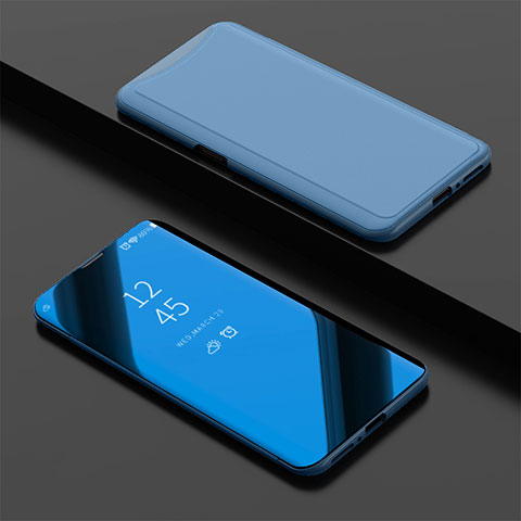 Coque Portefeuille Livre Cuir Miroir Housse Etui Clapet pour Oppo Find X Super Flash Edition Bleu Ciel