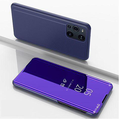 Coque Portefeuille Livre Cuir Miroir Housse Etui Clapet pour Oppo Find X3 5G Bleu Royal