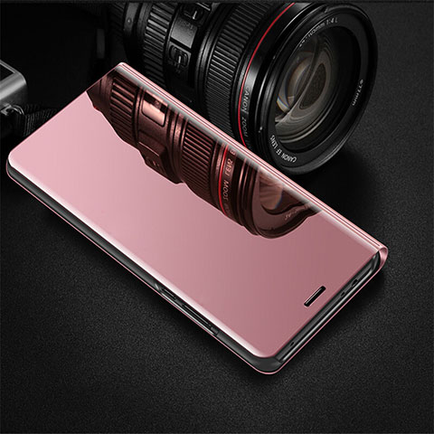 Coque Portefeuille Livre Cuir Miroir Housse Etui Clapet pour Oppo R17 Pro Or Rose