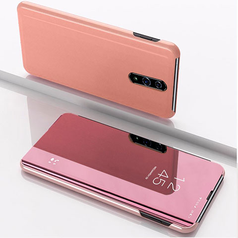 Coque Portefeuille Livre Cuir Miroir Housse Etui Clapet pour Oppo Reno Or Rose